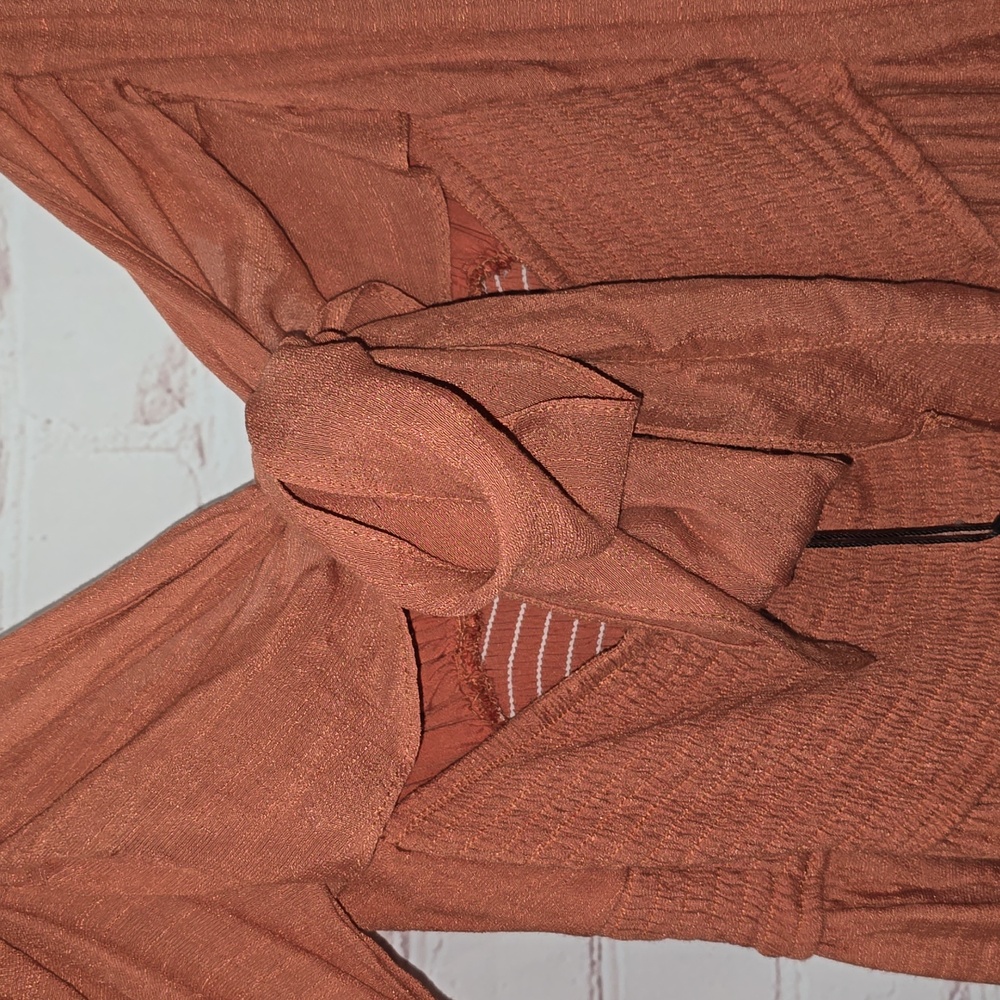Mustard Seed Terracotta Puff Sleeves Mini Dress Cotton/Polyester Womens Size L - Picture 10 of 16